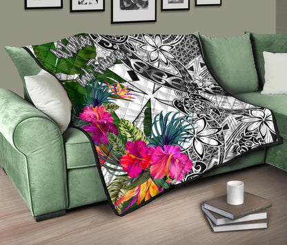Wallis And Futuna Premium Quilt White - Turtle Plumeria Banana Leaf