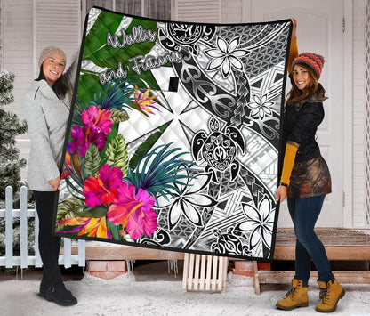 Wallis And Futuna Premium Quilt White - Turtle Plumeria Banana Leaf