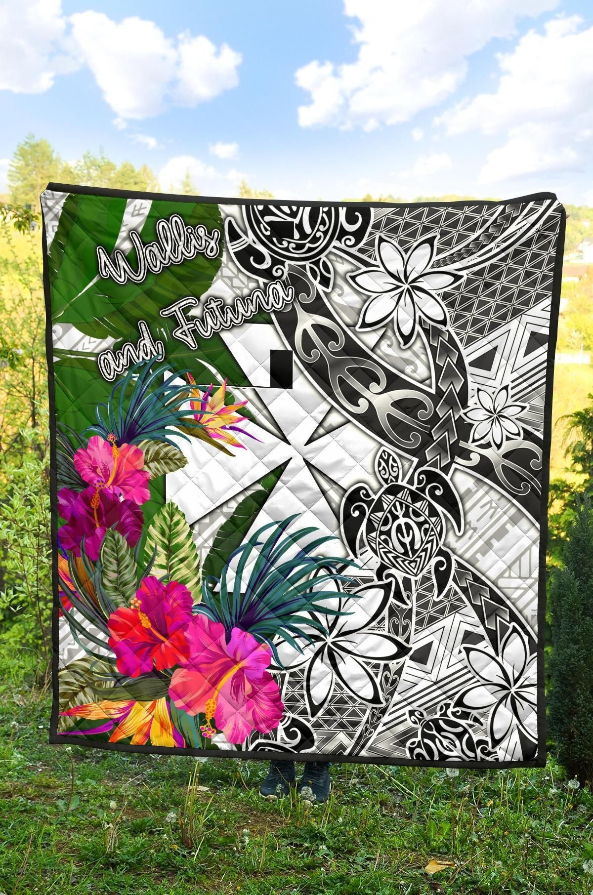 Wallis And Futuna Premium Quilt White - Turtle Plumeria Banana Leaf