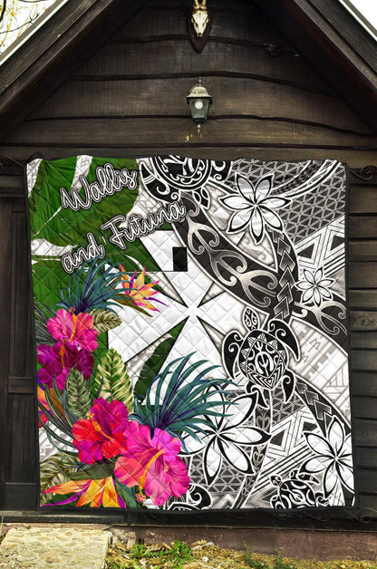 Wallis And Futuna Premium Quilt White - Turtle Plumeria Banana Leaf