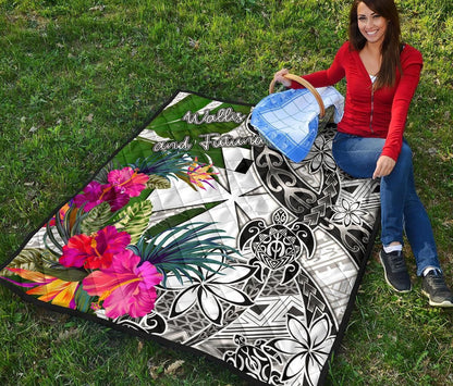Wallis And Futuna Premium Quilt White - Turtle Plumeria Banana Leaf