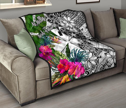 Wallis And Futuna Premium Quilt White - Turtle Plumeria Banana Leaf