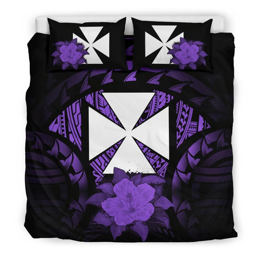 Wallis And Futuna Duvet Cover Set - Wallis And Futuna Coat Of Arms & Purple Hibiscus