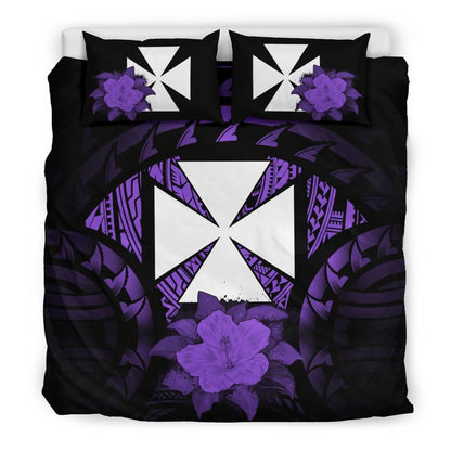 Wallis And Futuna Duvet Cover Set - Wallis And Futuna Coat Of Arms & Purple Hibiscus