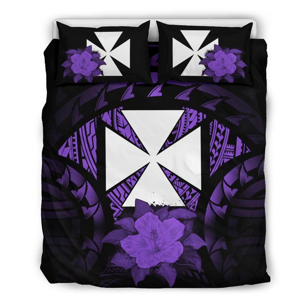 Wallis And Futuna Duvet Cover Set - Wallis And Futuna Coat Of Arms & Purple Hibiscus