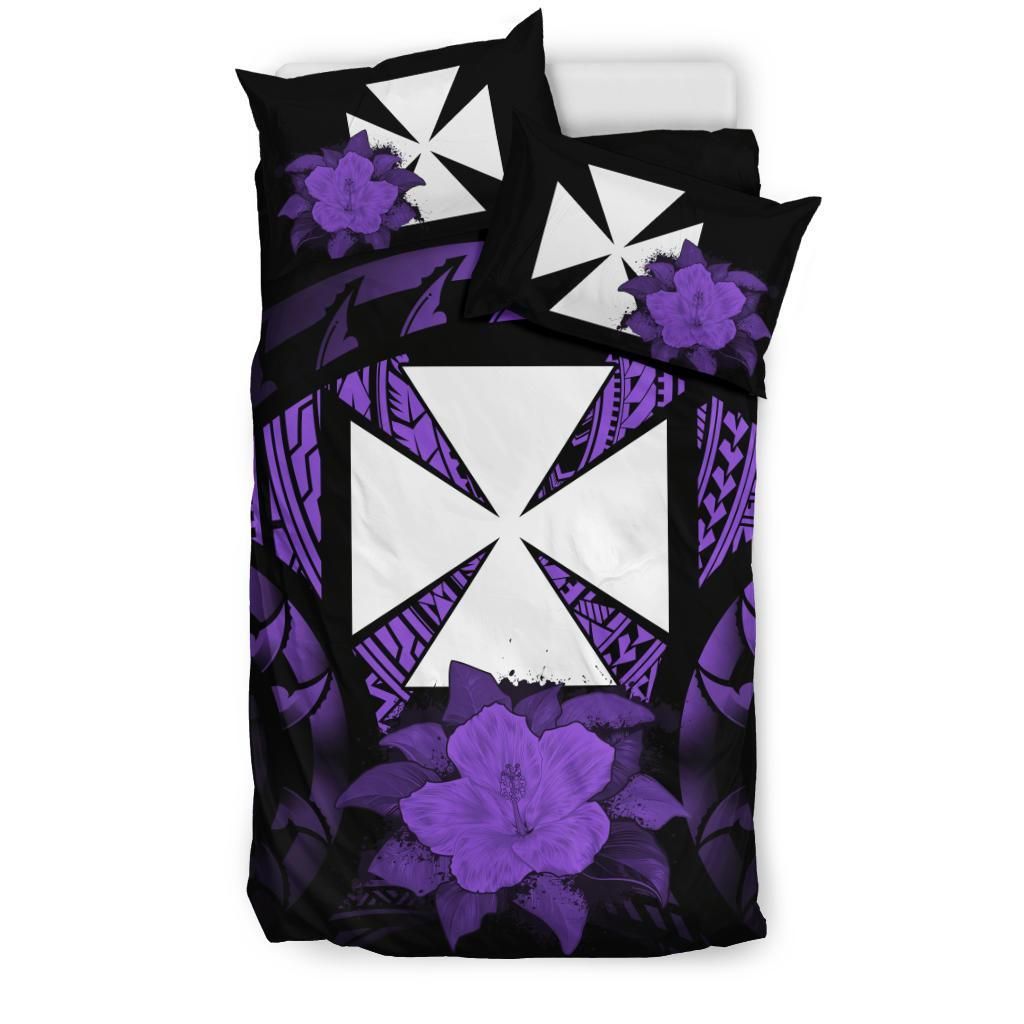 Wallis And Futuna Duvet Cover Set - Wallis And Futuna Coat Of Arms & Purple Hibiscus