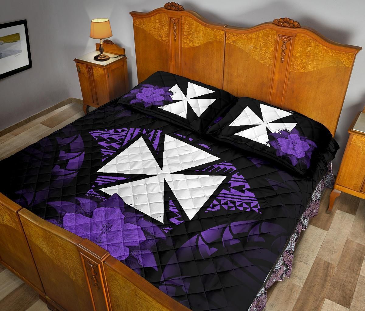 Wallis And Futuna Polynesian Quilt Bed Set Hibiscus Purple