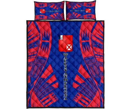 Wallis and Futuna Quilt Bed Set - Wallis and Futuna Coat Of Arms & Polynesian Red Tattoo Style