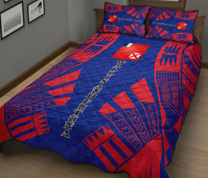 Wallis and Futuna Quilt Bed Set - Wallis and Futuna Coat Of Arms & Polynesian Red Tattoo Style