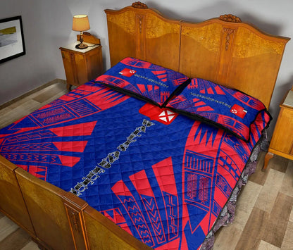 Wallis and Futuna Quilt Bed Set - Wallis and Futuna Coat Of Arms & Polynesian Red Tattoo Style