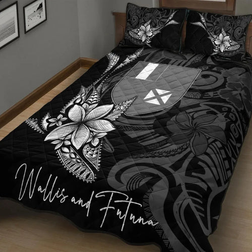 Wallis and Futuna Quilt Bed Set - Fish With Plumeria Flowers Style