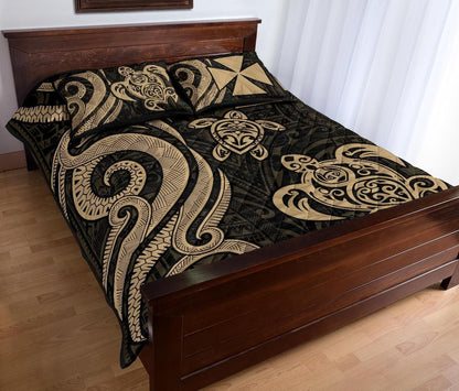 Wallis and Futuna Quilt Bed Set - Gold Tentacle Turtle