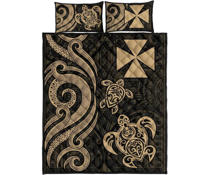 Wallis and Futuna Quilt Bed Set - Gold Tentacle Turtle