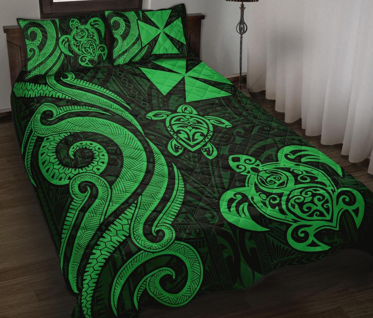 Wallis and Futuna Quilt Bed Set - Green Tentacle Turtle