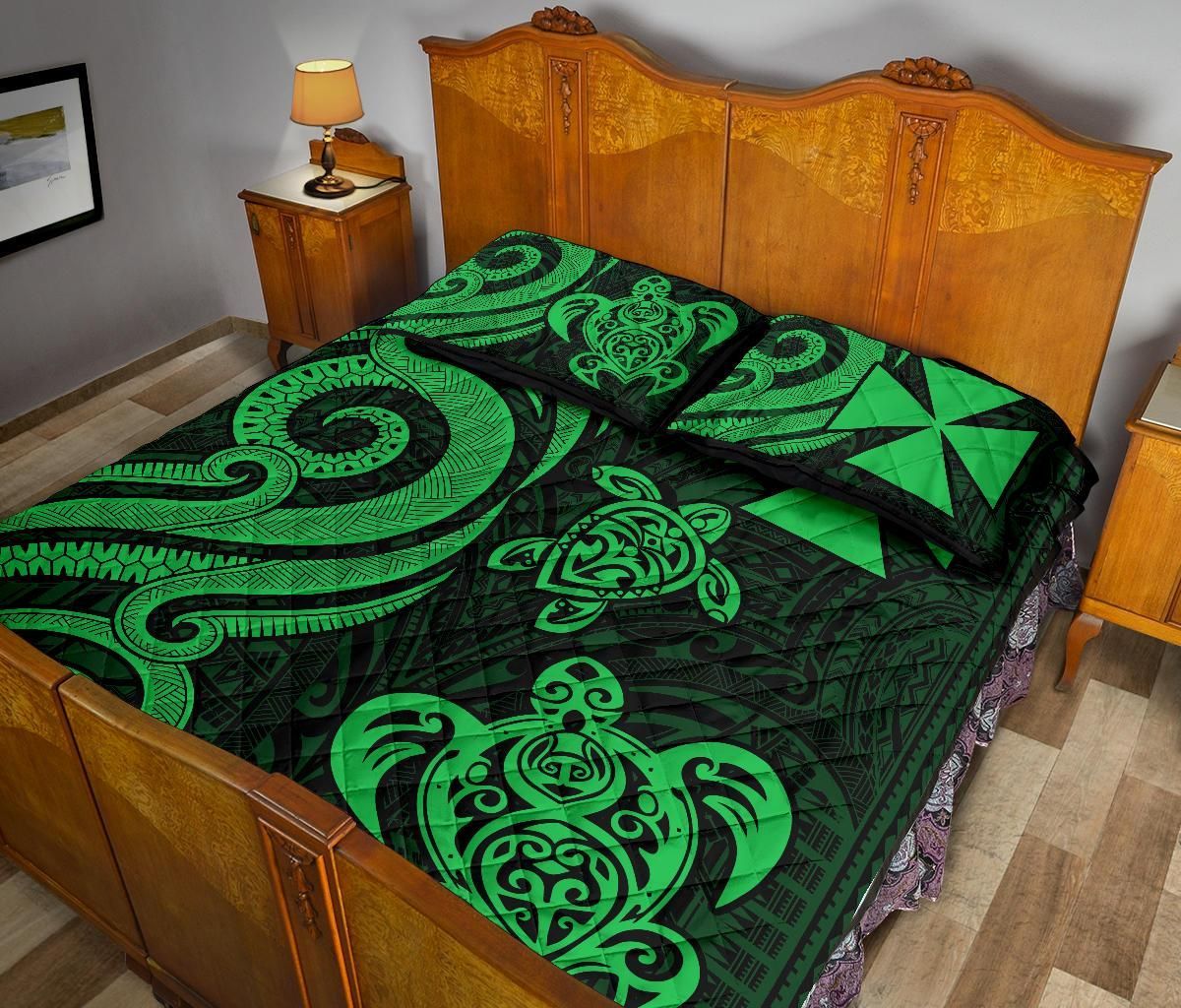 Wallis and Futuna Quilt Bed Set - Green Tentacle Turtle