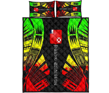 Wallis and Futuna Quilt Bed Set - Wallis and Futuna Coat Of Arms & Polynesian Reggae Tattoo Style