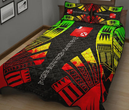 Wallis and Futuna Quilt Bed Set - Wallis and Futuna Coat Of Arms & Polynesian Reggae Tattoo Style