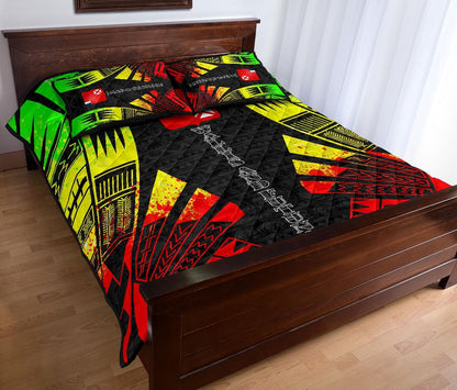 Wallis and Futuna Quilt Bed Set - Wallis and Futuna Coat Of Arms & Polynesian Reggae Tattoo Style