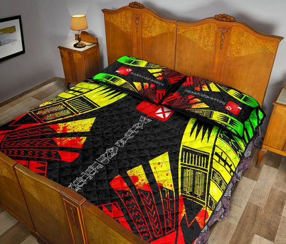Wallis and Futuna Quilt Bed Set - Wallis and Futuna Coat Of Arms & Polynesian Reggae Tattoo Style