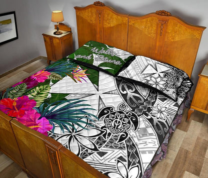 Wallis And Futuna Quilt Bed Set White - Turtle Plumeria Banana Leaf