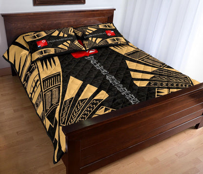 Wallis and Futuna Quilt Bed Set - Wallis and Futuna Coat Of Arms & Polynesian Yellow Tattoo Style