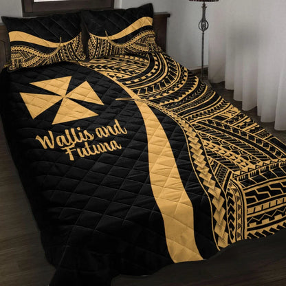 Wallis and Futuna Quilt Bed Set - Gold Polynesian Tentacle Tribal Pattern