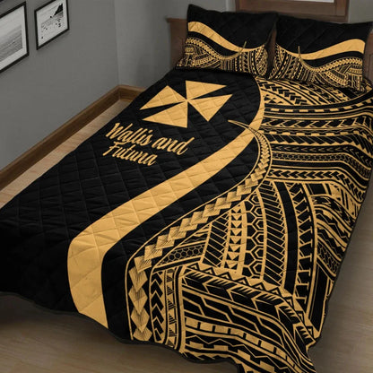 Wallis and Futuna Quilt Bed Set - Gold Polynesian Tentacle Tribal Pattern