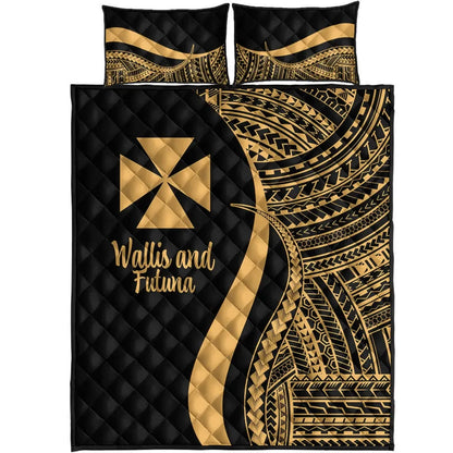 Wallis and Futuna Quilt Bed Set - Gold Polynesian Tentacle Tribal Pattern