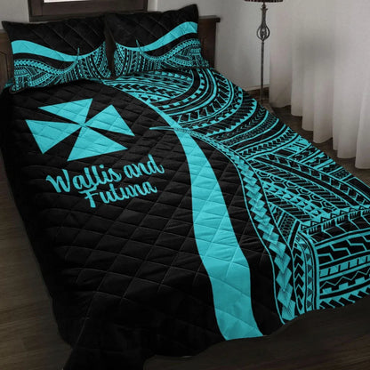 Wallis and Futuna Quilt Bed Set - Turquoise Polynesian Tentacle Tribal Pattern