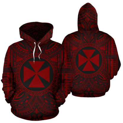 Wallis And Futuna All Over Hoodie - Wallis And Futuna Coat Of rms Polynesian Red Black