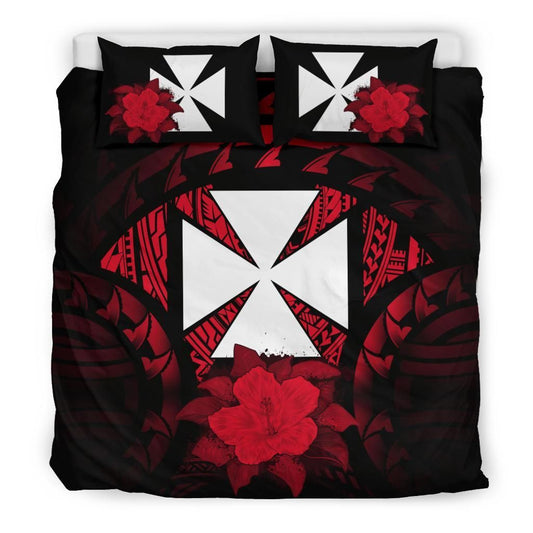 Wallis And Futuna Duvet Cover Set - Wallis And Futuna Coat Of Arms & Red Hibiscus