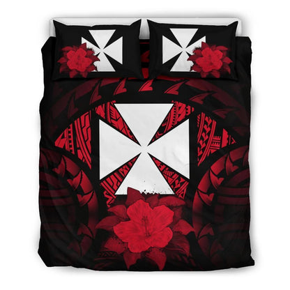 Wallis And Futuna Duvet Cover Set - Wallis And Futuna Coat Of Arms & Red Hibiscus