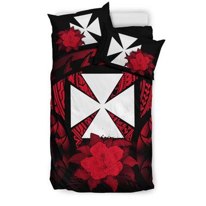 Wallis And Futuna Duvet Cover Set - Wallis And Futuna Coat Of Arms & Red Hibiscus