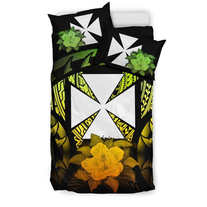 Wallis And Futuna Duvet Cover Set - Wallis And Futuna Coat Of Arms & Reggae Hibiscus