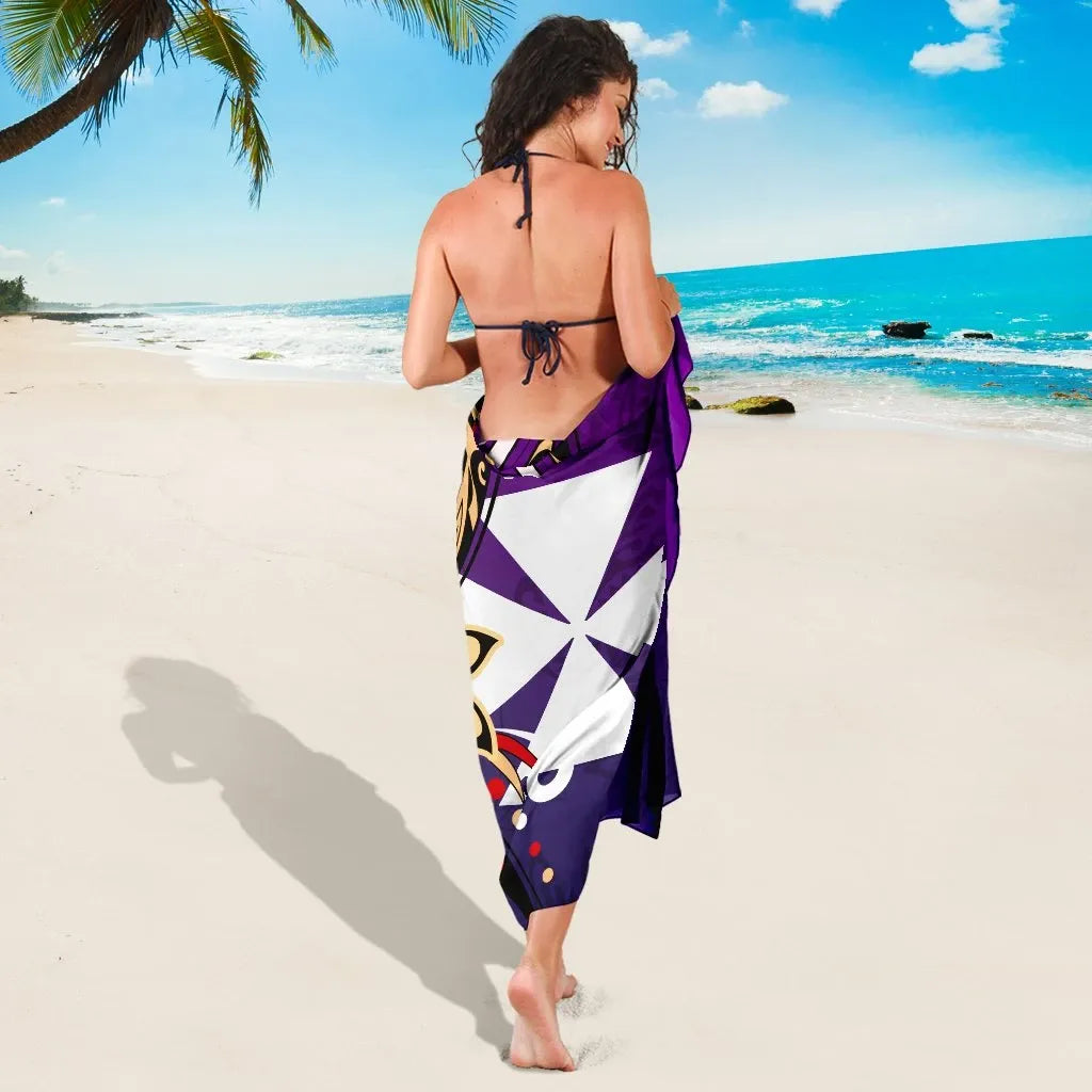 Wallis and Futuna Sarong - Tribal Flower With Special Turtles Purple Color