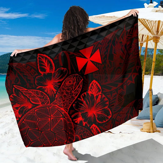Wallis And Futuna Sarong - Turtle Hibiscus Pattern Red