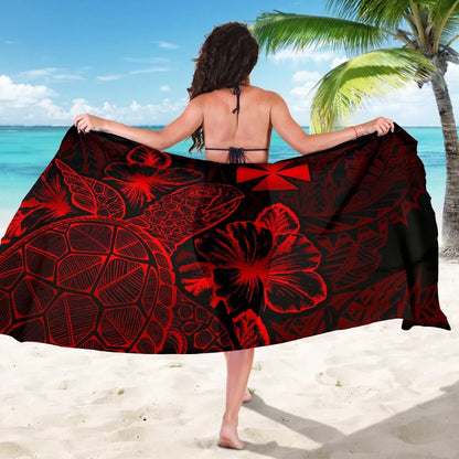 Wallis And Futuna Sarong - Turtle Hibiscus Pattern Red