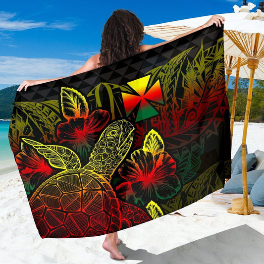 Wallis And Futuna Sarong - Turtle Hibiscus Pattern Reggae