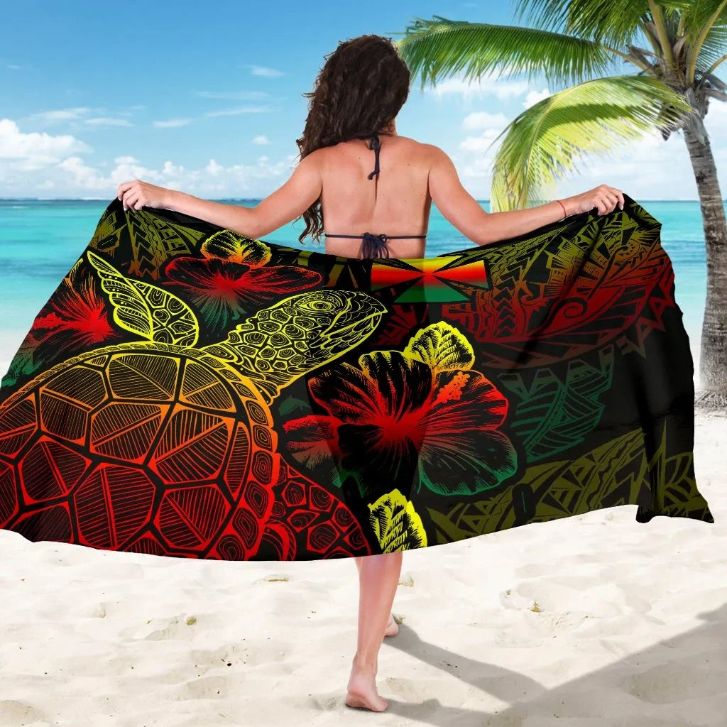Wallis And Futuna Sarong - Turtle Hibiscus Pattern Reggae