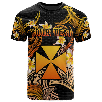 Wallis and Futuna T-shirt - Custom Personalised Polynesian Waves with Plumeria Flowers (Orange)