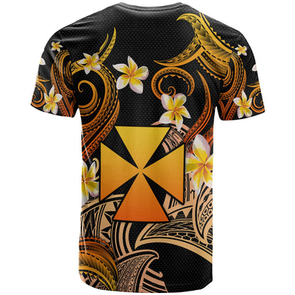 Wallis and Futuna T-shirt - Custom Personalised Polynesian Waves with Plumeria Flowers (Orange)