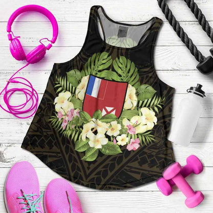 Wallis and Futuna Women Racerback Tank - Polynesian Gold Patterns Collection