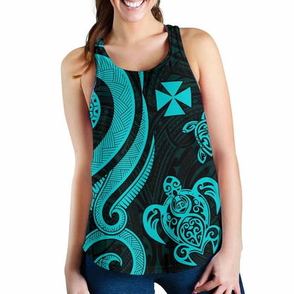 Wallis and Futuna Women Racerback Tank - Turquoise Tentacle Turtle