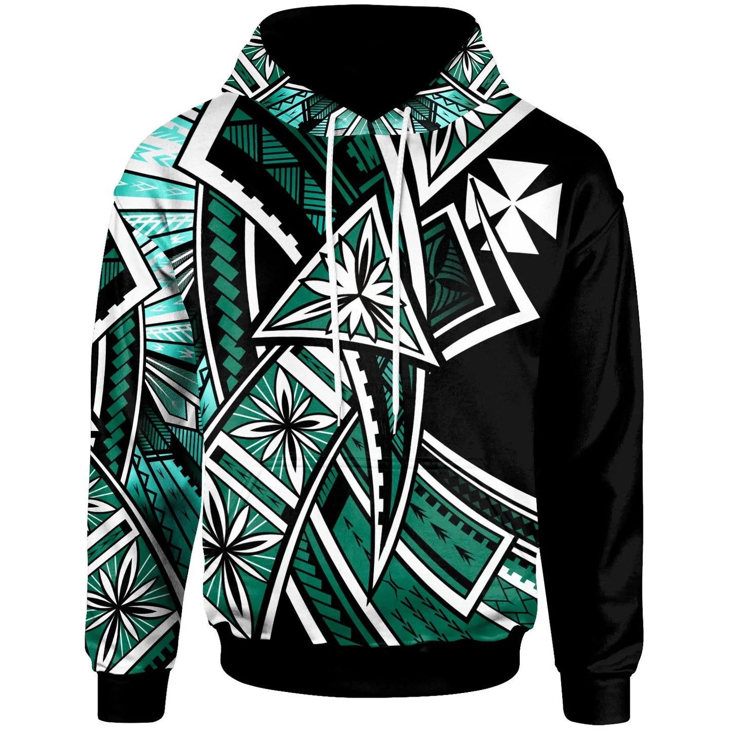 Wallis & Futuna Hoodie - Tribal Flower Special Pattern Green Color