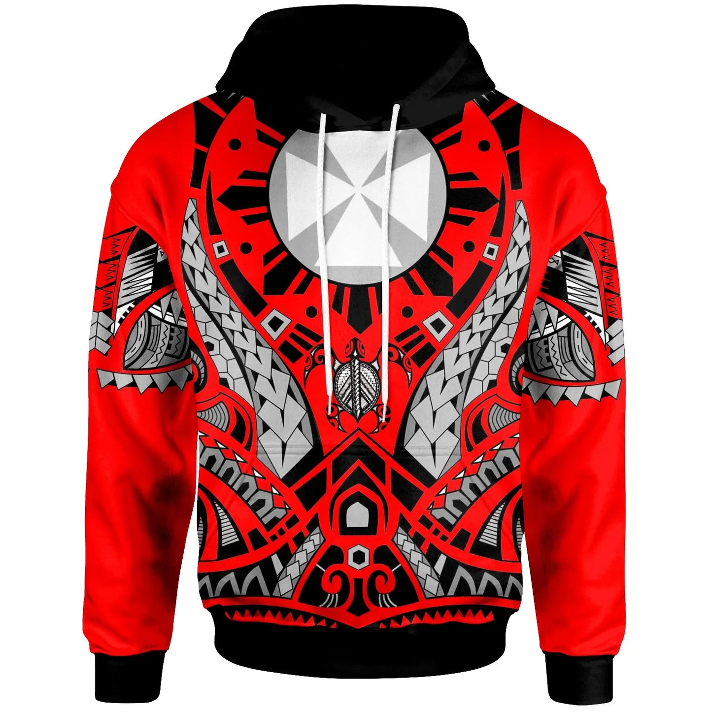 Wallis & Futuna Hoodie - Tribal Sun Tattoo Red Color
