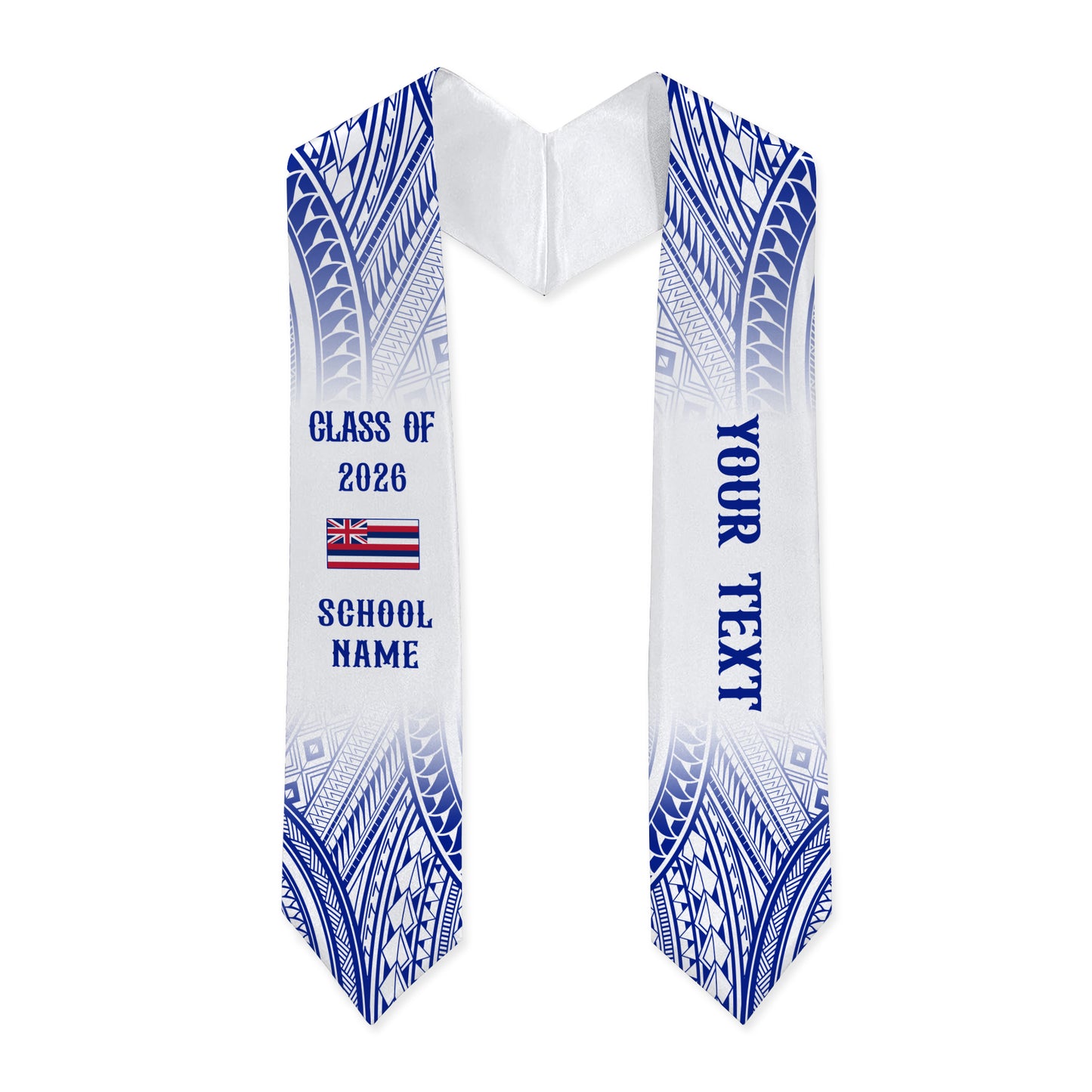 Hawaii Graduation Stole Custom 2026 Polynesian Tribal Blue Hawaiian Flag