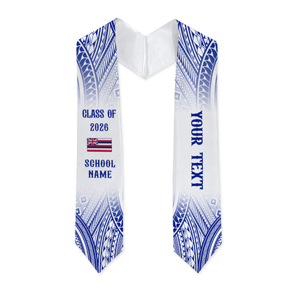 Hawaii Graduation Stole Custom 2026 Polynesian Tribal Blue Hawaiian Flag
