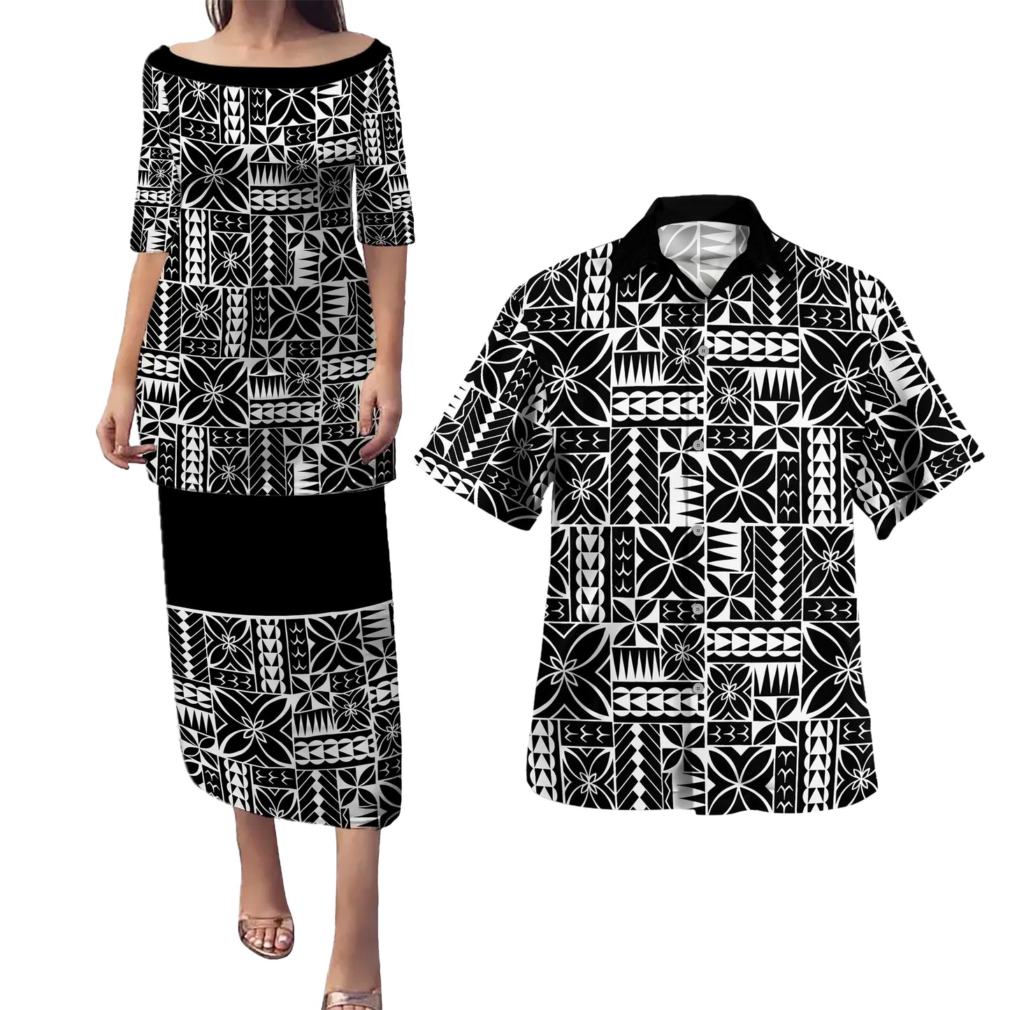 Samoa Combo Puletasi And Shirt Siapo Design Tribal Pattern