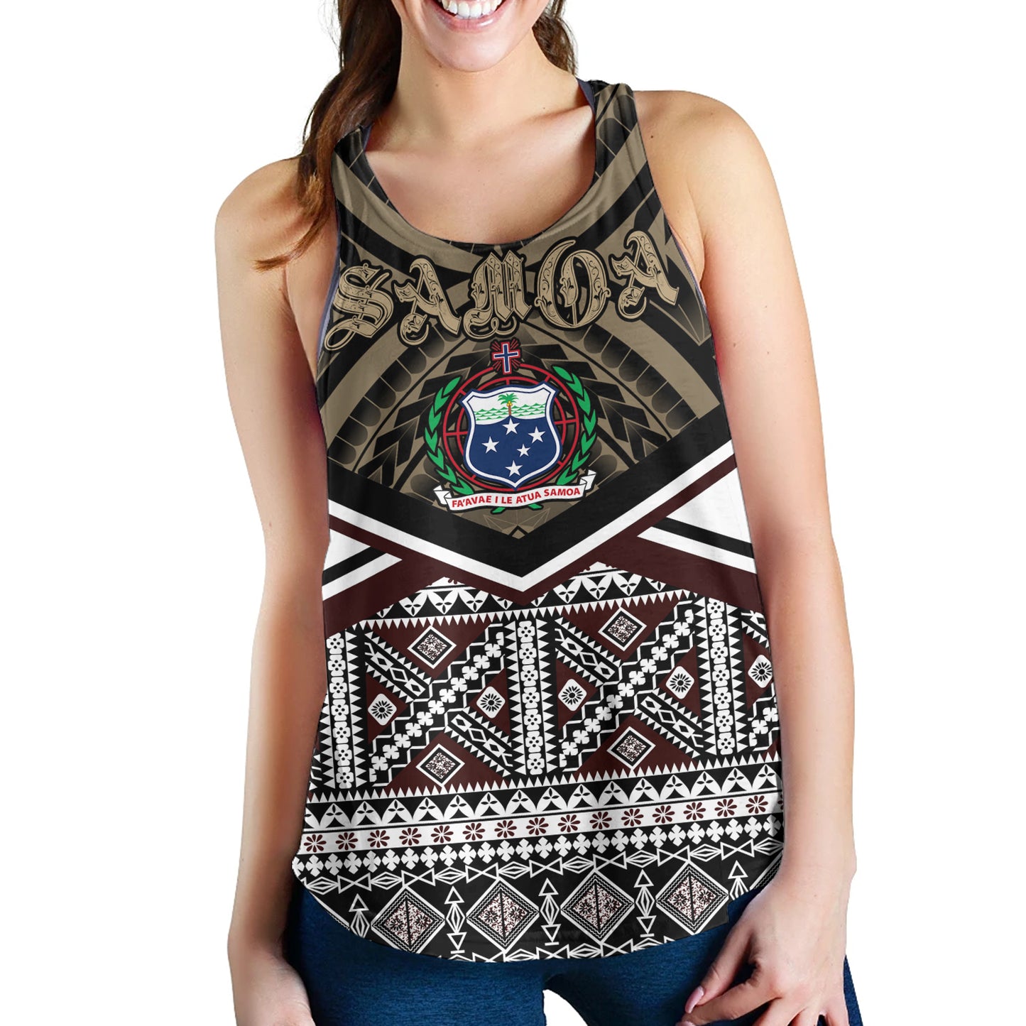 Samoa Women Tank - Samoa Masi Dobby Coat Of Arms Racerback Tank