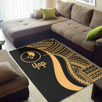 Yap Area Rug - Gold Polynesian Tentacle Tribal Pattern